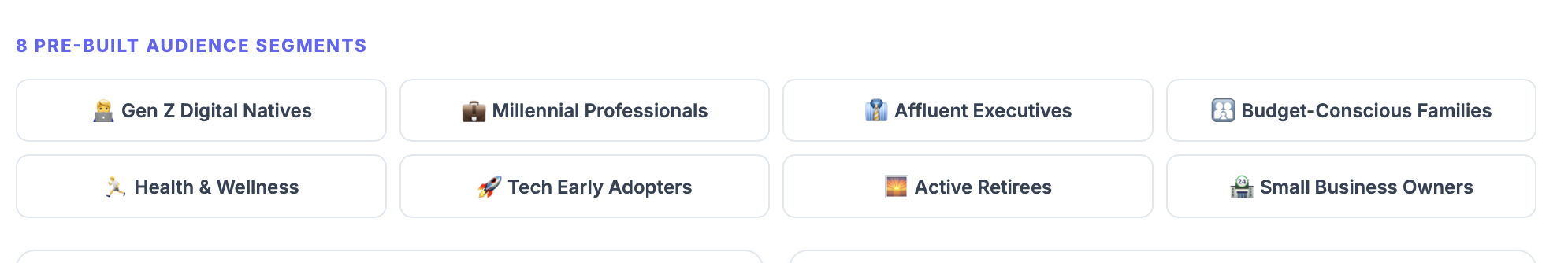 Pre-built audience segments grid